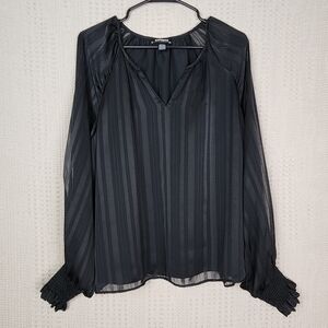 EXPRESS NWOT Satin Stripe Long Sleeve Smocked Cuff Blouse L